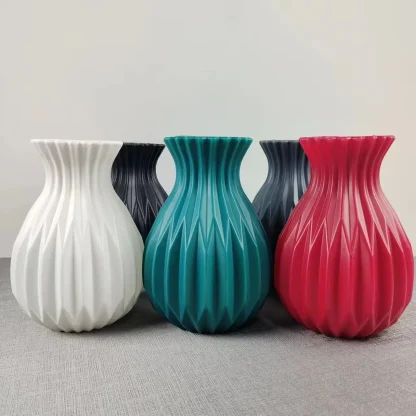 Plain Color Flower Vase with Embossed Design - Image 4