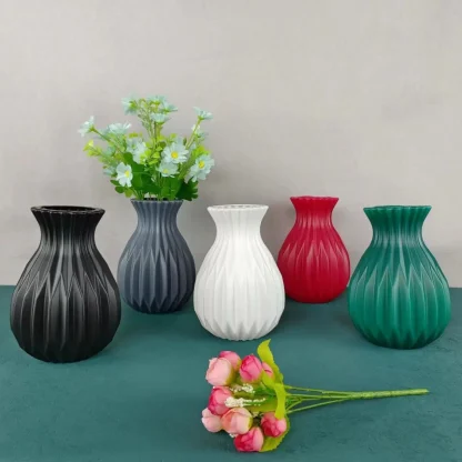 Plain Color Flower Vase with Embossed Design - Image 3