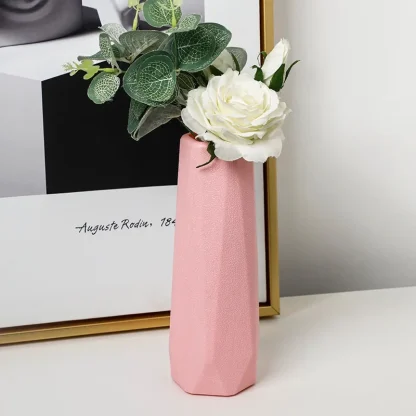 Solid Color Flower Vase with Geometric Design - Image 5