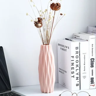 Imitation Ceramic Flower Vase with Geometric Design