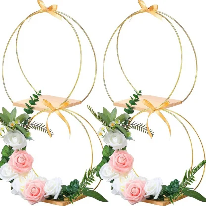 Floral Decoration Hoop Centerpiece with Wooden Stand - Image 3