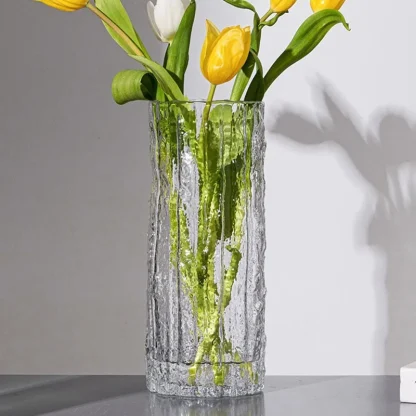 Clear Flower Vase with Rough Texture Design - Image 3