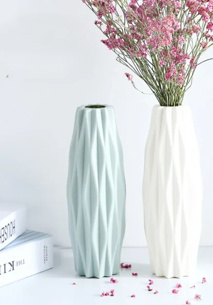 Imitation Ceramic Flower Vase with Geometric Design - Image 7