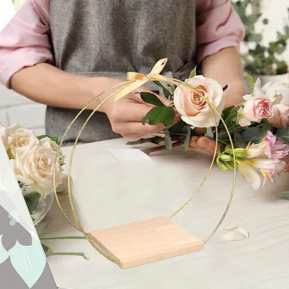 Floral Decoration Hoop Centerpiece with Wooden Stand