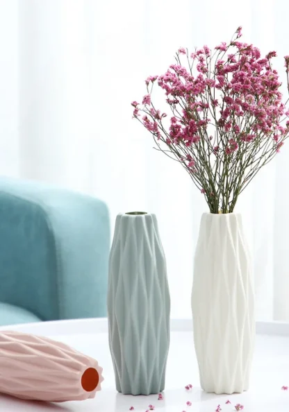 Imitation Ceramic Flower Vase with Geometric Design - Image 6