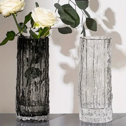 Clear Flower Vase with Rough Texture Design - Image 2